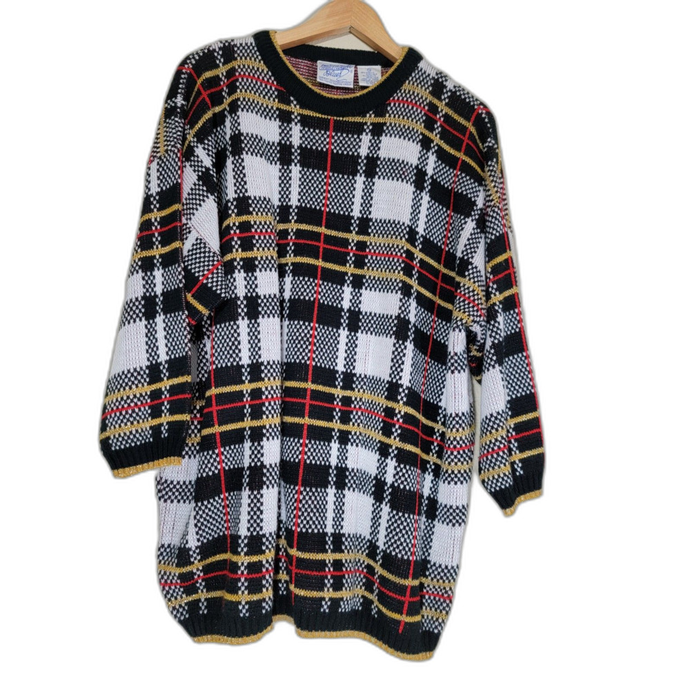 Vintage Midnight Blues Tokyo Fashion Women's Plaid Sweater - Medium